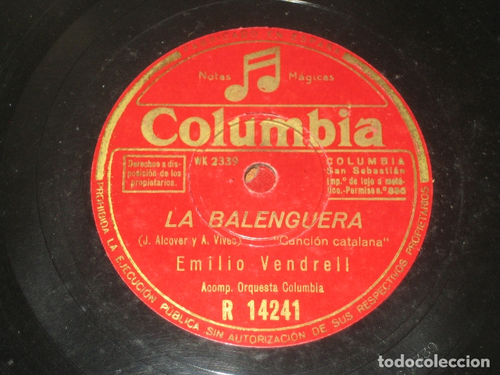 Discos de pizarra: EMILIO VENDRELL - LA BALENGUERA - L&acute;EMIGRANT - Foto 1