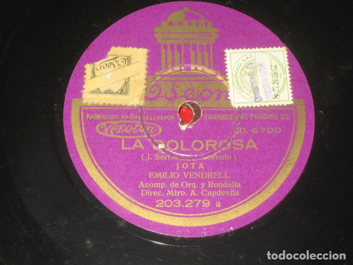 Discos de pizarra: EMILIO VENDRELL - LA DOLOROSA - Foto 1