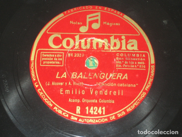 Discos de pizarra: EMILIO VENDRELL - LA BALENGUERA - L&acute;EMIGRANT - Foto 1