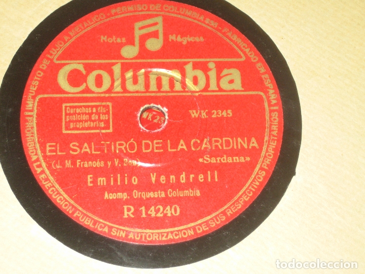Discos de pizarra: EMILIO VENDRELL - EL SATIRO DE LA CARDINA - PER TU PLORO - Foto 1
