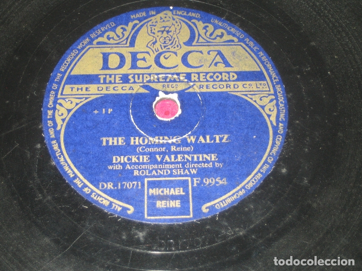 Discos de pizarra: DICKIE VALENTINE - THE HOMING WALTZ ... - Foto 1