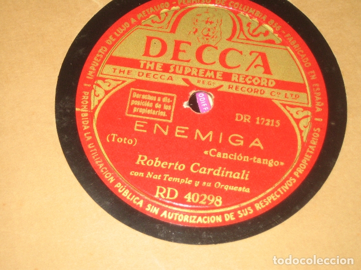 Discos de pizarra: ROBERTO CARDINALI - ENEMIGA - LA VOZ DEL CORAZON - Foto 1