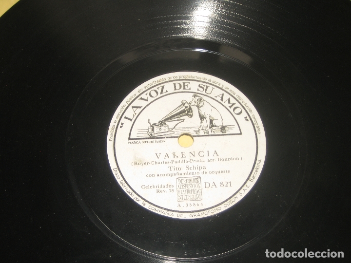 Discos de pizarra: TITO SCHIPA - VALENCIA - AMAPOLA - Foto 1