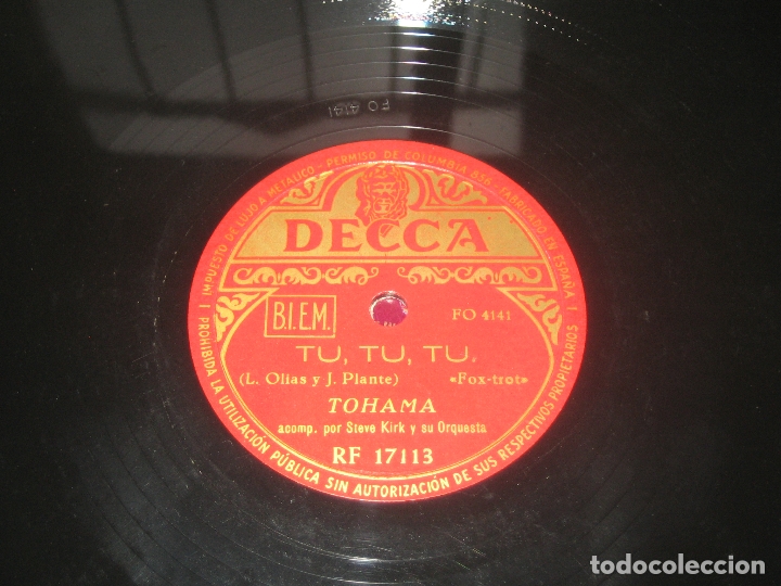Discos de pizarra: TOHAMA - TU, TU, TU - TANTAS VECES - Foto 1