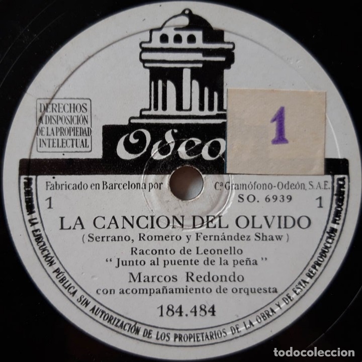 Discos de pizarra: La Canci&oacute;n del Olvido, Odeon, 4 discos de pizarra - Foto 2