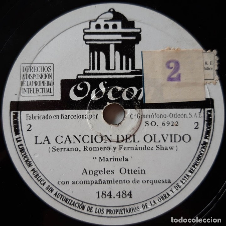 Discos de pizarra: La Canci&oacute;n del Olvido, Odeon, 4 discos de pizarra - Foto 3