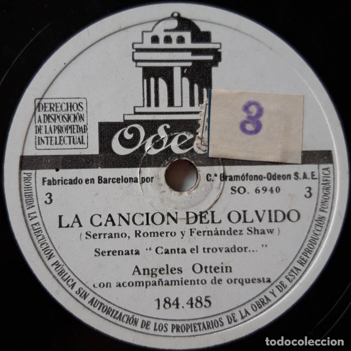 Discos de pizarra: La Canci&oacute;n del Olvido, Odeon, 4 discos de pizarra - Foto 4