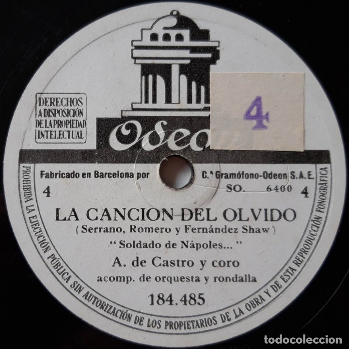Discos de pizarra: La Canci&oacute;n del Olvido, Odeon, 4 discos de pizarra - Foto 5