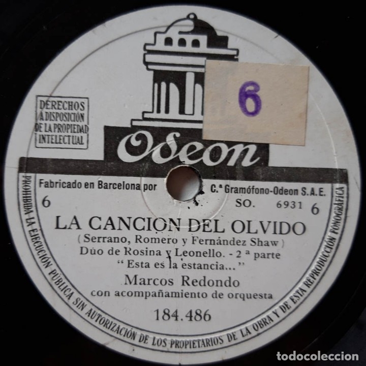 Discos de pizarra: La Canci&oacute;n del Olvido, Odeon, 4 discos de pizarra - Foto 7