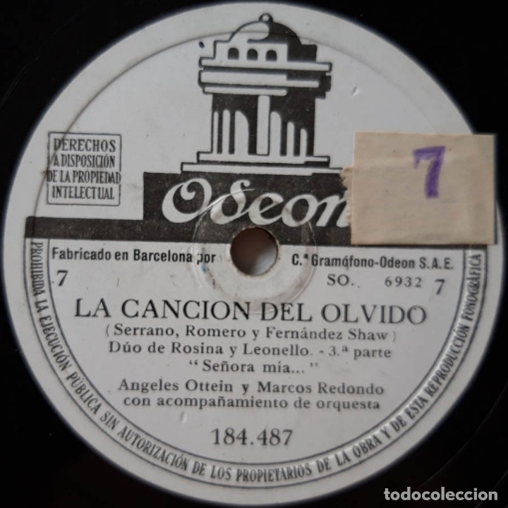 Discos de pizarra: La Canci&oacute;n del Olvido, Odeon, 4 discos de pizarra - Foto 8