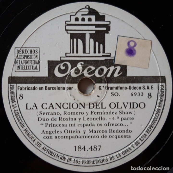 Discos de pizarra: La Canci&oacute;n del Olvido, Odeon, 4 discos de pizarra - Foto 9