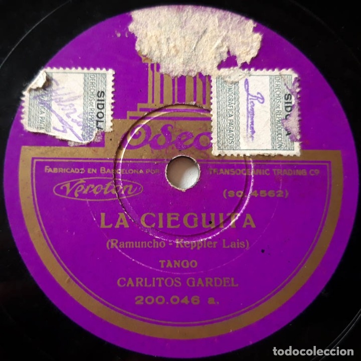 Discos de pizarra: Carlitos Gardel, La Cieguita, Lobo de Mar, Odeon 200046 disco de pizarra - Foto 2