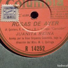Discos de pizarra: DISCO DE PIZARRA - COLUMBIA R 14.252 - JUANITA REINA - ROSAS DE AYER - FAROLERO