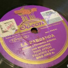 Discos de pizarra: DISCO DE GRAMÓFONO (PIZARRA). LA PARRANDA. TERCETO DE LOS CIELOS. ODEON.. Lote 189725931