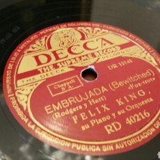 Discos de pizarra: DISCO DE GRAMÓFONO (PIZARRA). FÉLIX KING, SU PIANO Y SU ORQUESTA. FOX-TROT. DECCA.. Lote 189726418