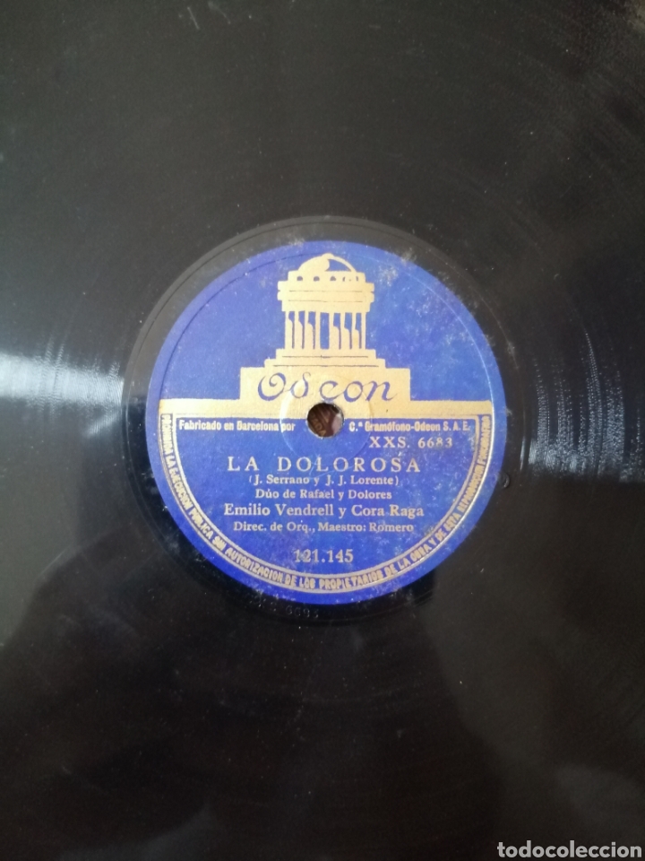 Discos de pizarra: 78 rpm Disco de pizarra. La dolorosa. Odeon - Foto 3