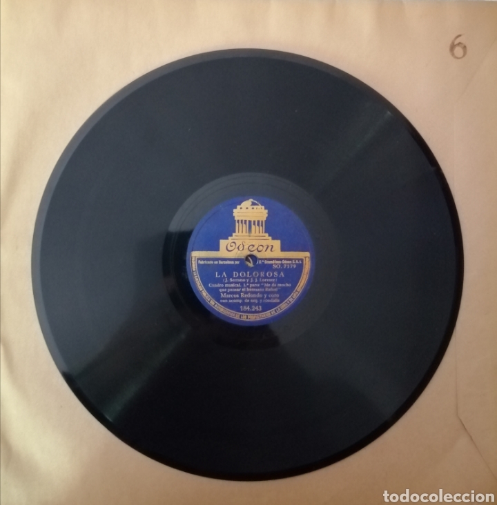 Discos de pizarra: 78 rpm Disco de pizarra. La dolorosa. Odeon - Foto 2