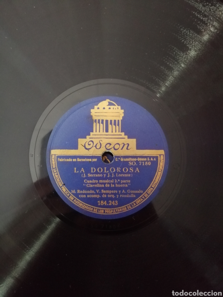 Discos de pizarra: 78 rpm Disco de pizarra. La dolorosa. Odeon - Foto 3