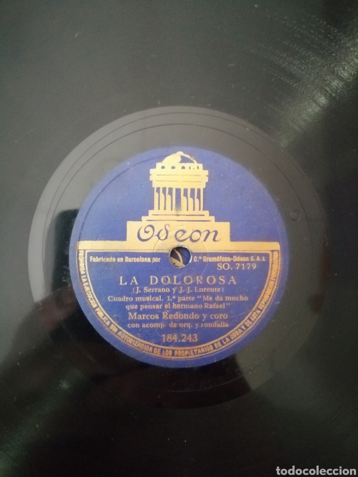 Discos de pizarra: 78 rpm Disco de pizarra. La dolorosa. Odeon - Foto 4