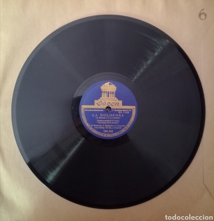Discos de pizarra: 78 rpm Disco de pizarra. La dolorosa. Odeon - Foto 1