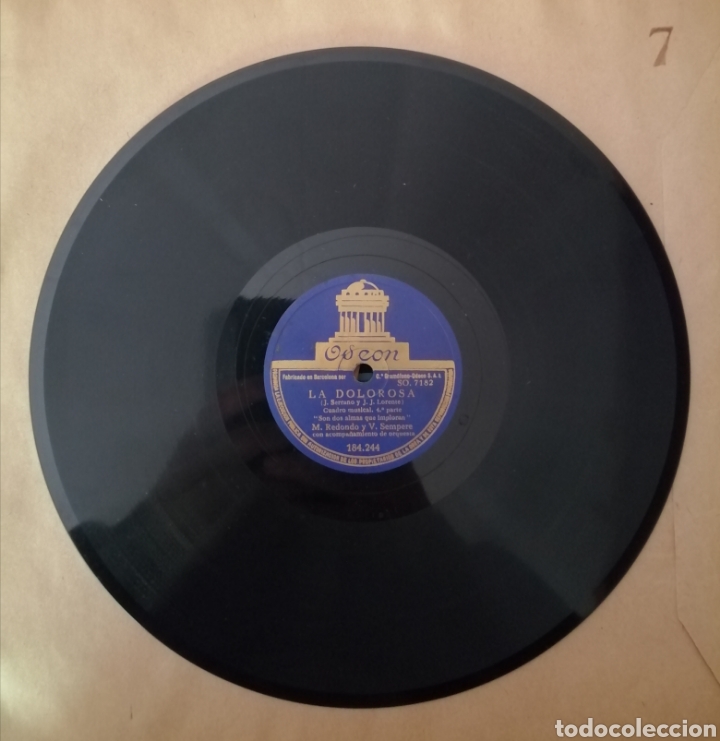 Discos de pizarra: 78 rpm Disco de pizarra. La dolorosa. Odeon - Foto 2