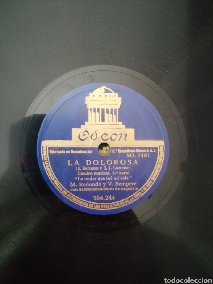 Discos de pizarra: 78 rpm Disco de pizarra. La dolorosa. Odeon - Foto 3