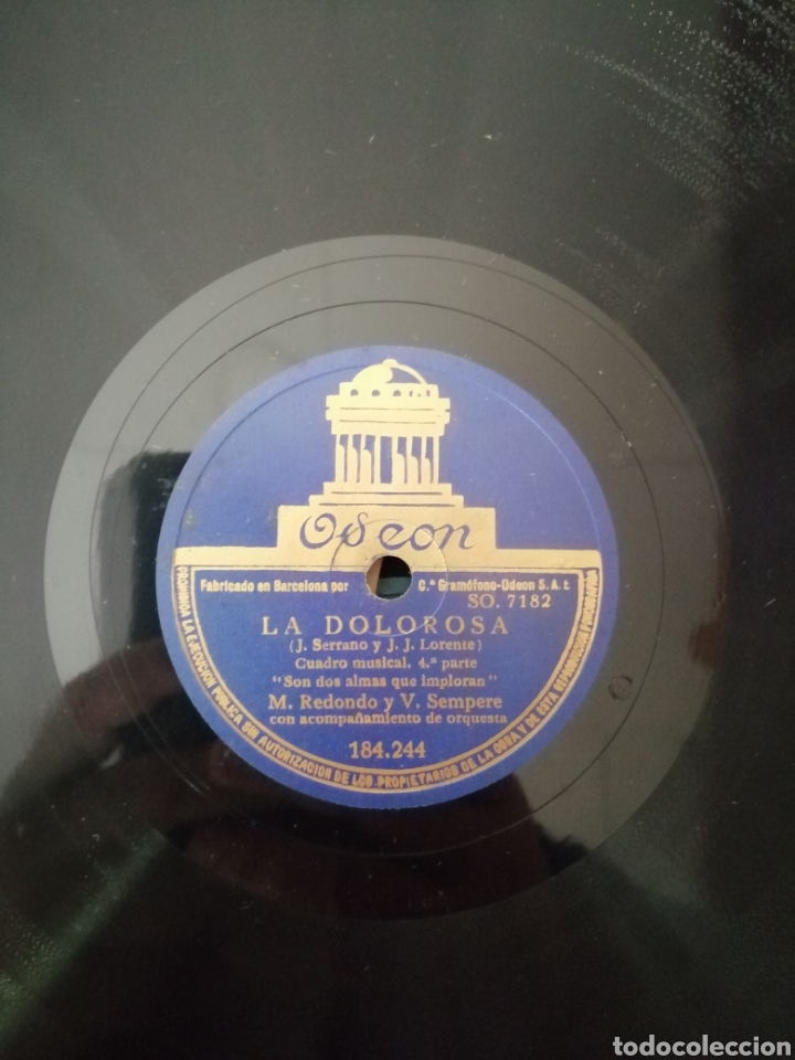 Discos de pizarra: 78 rpm Disco de pizarra. La dolorosa. Odeon - Foto 4