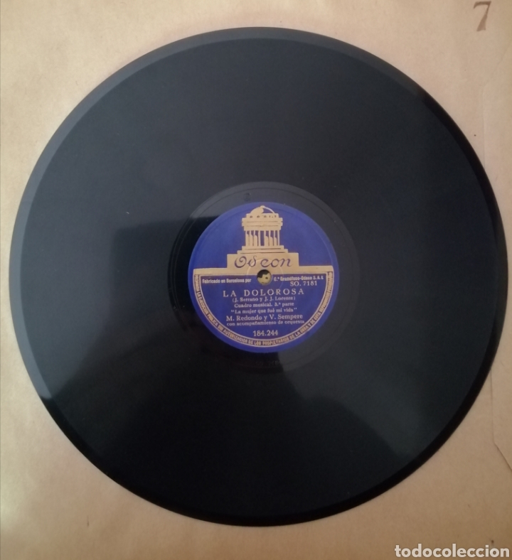 Discos de pizarra: 78 rpm Disco de pizarra. La dolorosa. Odeon - Foto 1