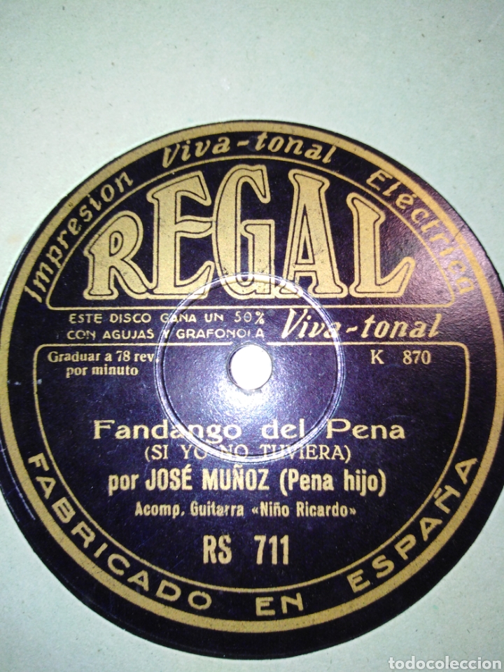 Discos de pizarra: JOSE MU&Ntilde;OZ-FANDANGO DEL PENA-MALAGUE&Ntilde;A - Foto 1