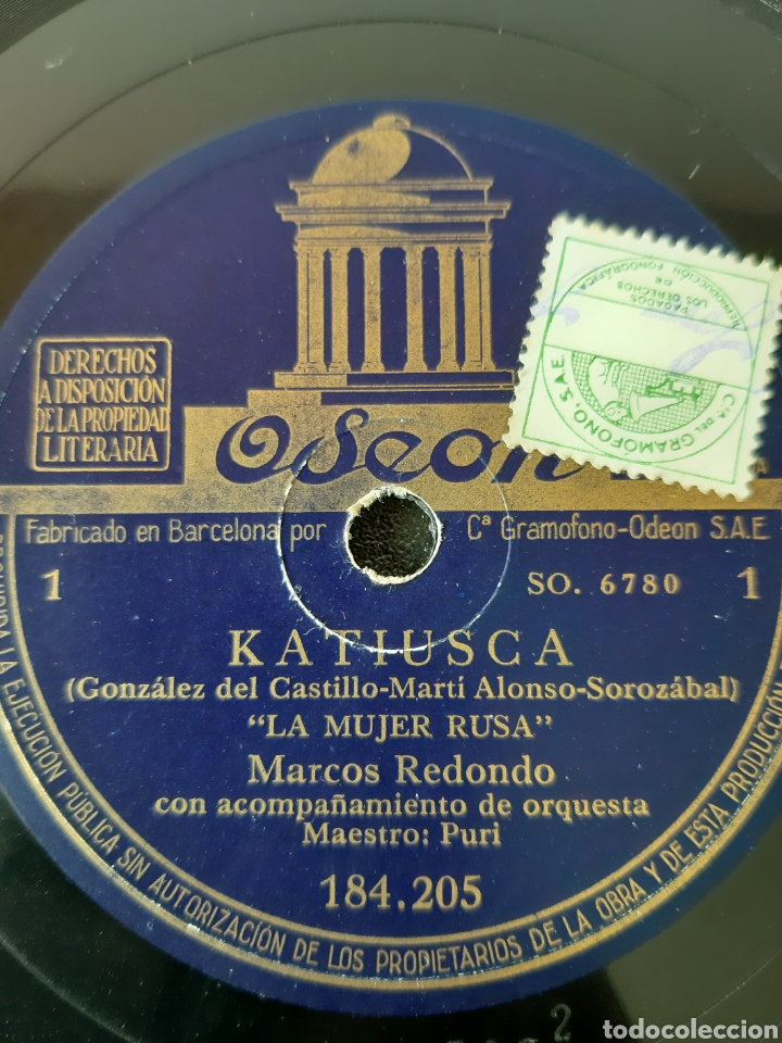 Discos de pizarra: MARCO REDONDO CON ACOMPA&Ntilde;AMIENTO DE ORQUESTA. 184.205. ODEON. - Foto 2