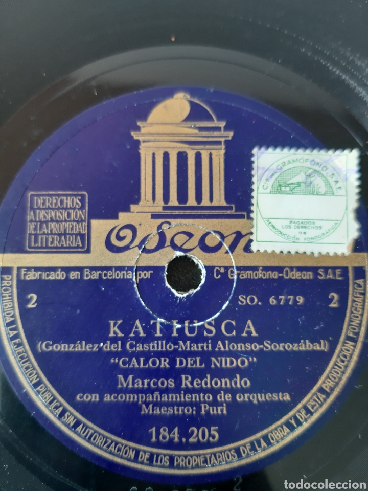 Discos de pizarra: MARCO REDONDO CON ACOMPA&Ntilde;AMIENTO DE ORQUESTA. 184.205. ODEON. - Foto 3