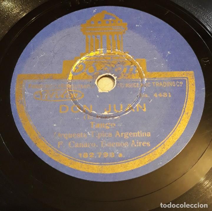 PIZARRA. 78 RPM. ODEÓN 182798 A/B. ORQUESTA F. CANARO. DON JUAN - LA MOROCHA (Música - Discos - Pizarra - Solistas Melódicos y Bailables)