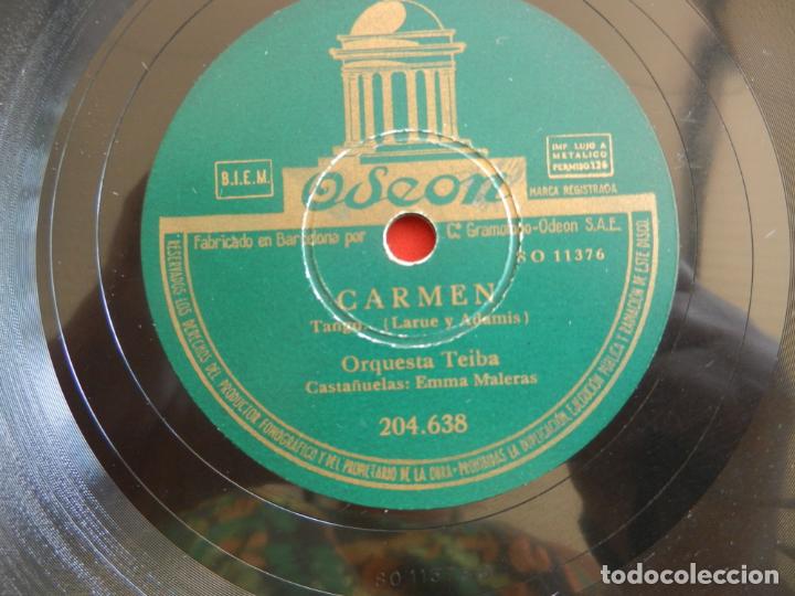 Discos de pizarra: ORQUESTA TEIBA - EMMA MALETAS - CARMEN/EL ESCONDITE DE HERNANDO - ODEON. - Foto 2
