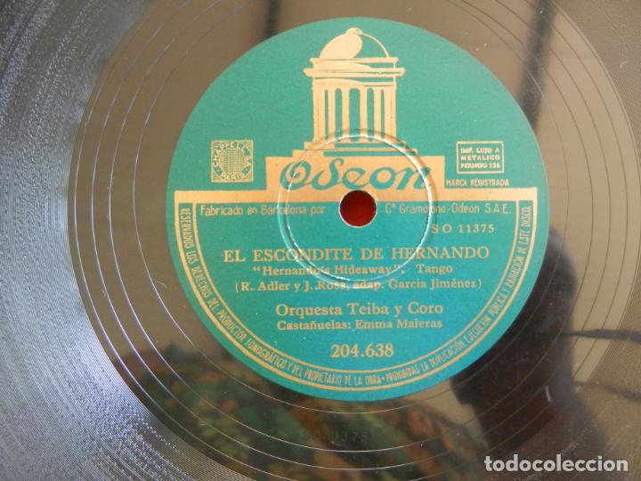 Discos de pizarra: ORQUESTA TEIBA - EMMA MALETAS - CARMEN/EL ESCONDITE DE HERNANDO - ODEON. - Foto 1