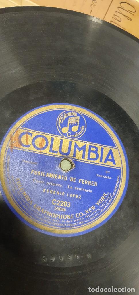 DISCO 78 RPM - GRAMOFONO - EUGENIO LÓPEZ - COLUMBIA - FUSILAMIENTO DE FERRER - HABLADO - PIZARRA (Música - Discos - Pizarra - Otros estilos)