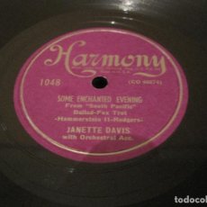 Discos de pizarra: PIZARRA 78 RPM JANETTE DAVIS HARMONY 1048 USA 1948 SHELLAC