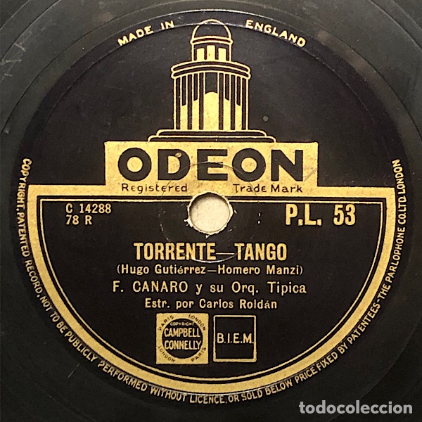 Discos de pizarra: 78 Rpm - Odeon - Francisco Canaro - A La Lima Y Al Lim&oacute;n / Torrente - Tango - Foto 2