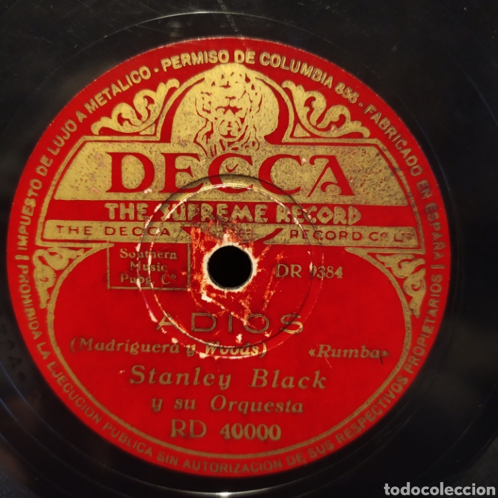 Discos de pizarra: Stanley Black Y Su Orquesta - Adios / La Mulata Rumbera 1946 - Foto 1