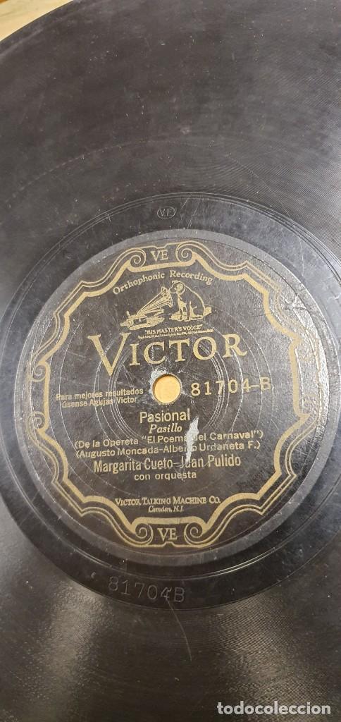 DISCO 78 RPM - GRAMÓFONO - MARGARITA CUETO & JUAN PULIDO - CARNAVAL / PASIONAL - VICTOR - PIZARRA (Música - Discos - Pizarra - Flamenco, Canción española y Cuplé)