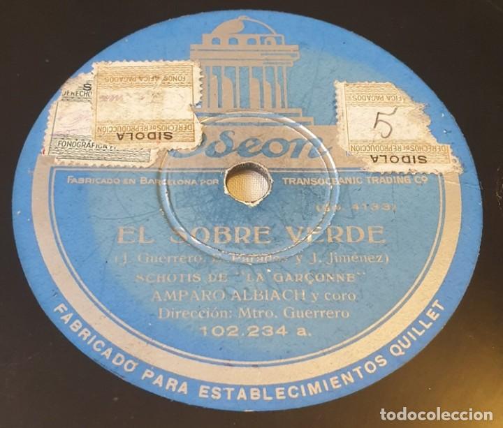 Discos de pizarra: Pizarra 78rpm 10&rdquo;. Odeon 102.234. El sobre verde. Amparo Albiach-Schotis de la Gar&ccedil;one/Schotis de...