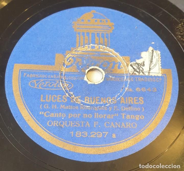Discos de pizarra: Pizarra 78rpm 10&rdquo;. Odeon 183.297. Orquesta F. Canaro. Canto por no llorar / Madreselva (Tangos)