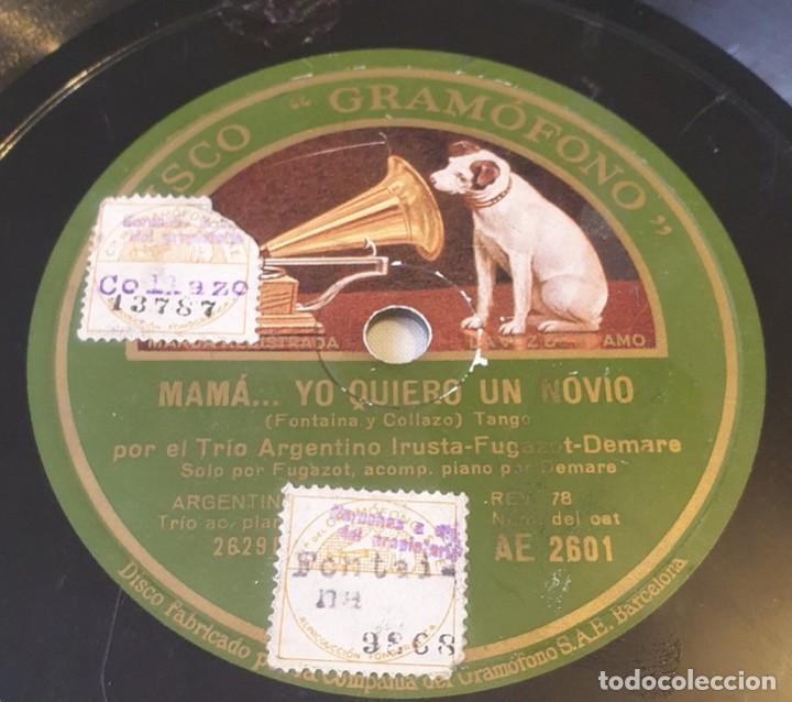Discos de pizarra: Pizarra 78 rpm. Disco Gram&oacute;fono AE 2601.TRIO ARGENTINO IRUSTA...Mama yo quiero un novio / Chiquita