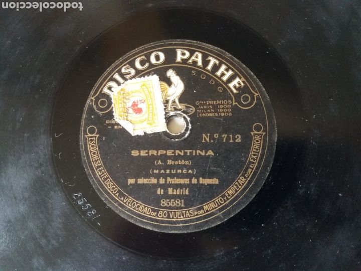 Discos de pizarra: DISCO PHATE. SERPENTINA. MAZURCA. ORQUESTA DE MADRID. - Foto 1