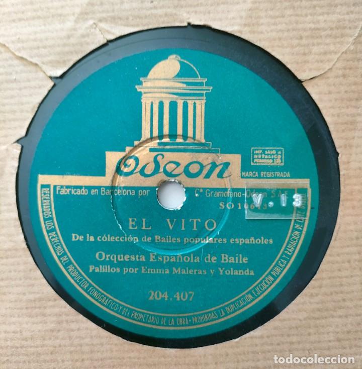 Discos de pizarra: Orquesta Espa&ntilde;ola. El Vito / Malague&ntilde;a para baile. Odeon. 1950 - Foto 2