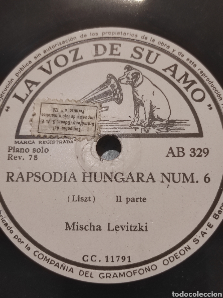 Discos de pizarra: RAPSODIA HUNGARA NUM. 6. MISCHA LEVITZKI Piano Solo. - Foto 1