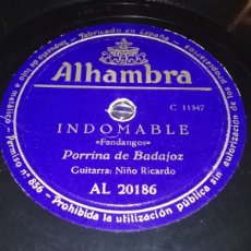Discos de pizarra: DISCO ALHAMBRA DEL PORRINA DE BADAJOZ, INDOMABLE Y OJOS VERDES.. Lote 365756716