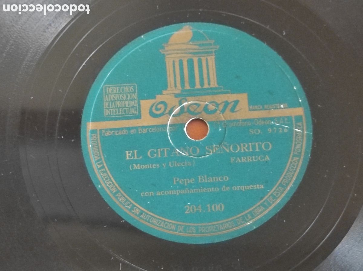 Discos de pizarra: DISCO PIZARRA ODEON. PEPE BLANCO. CANCI&Oacute;N-MARCHA &rdquo;LA TRINI&rdquo;. FARRUCA &rdquo;EL GITANO SE&Ntilde;ORITO&rdquo; - Foto 2