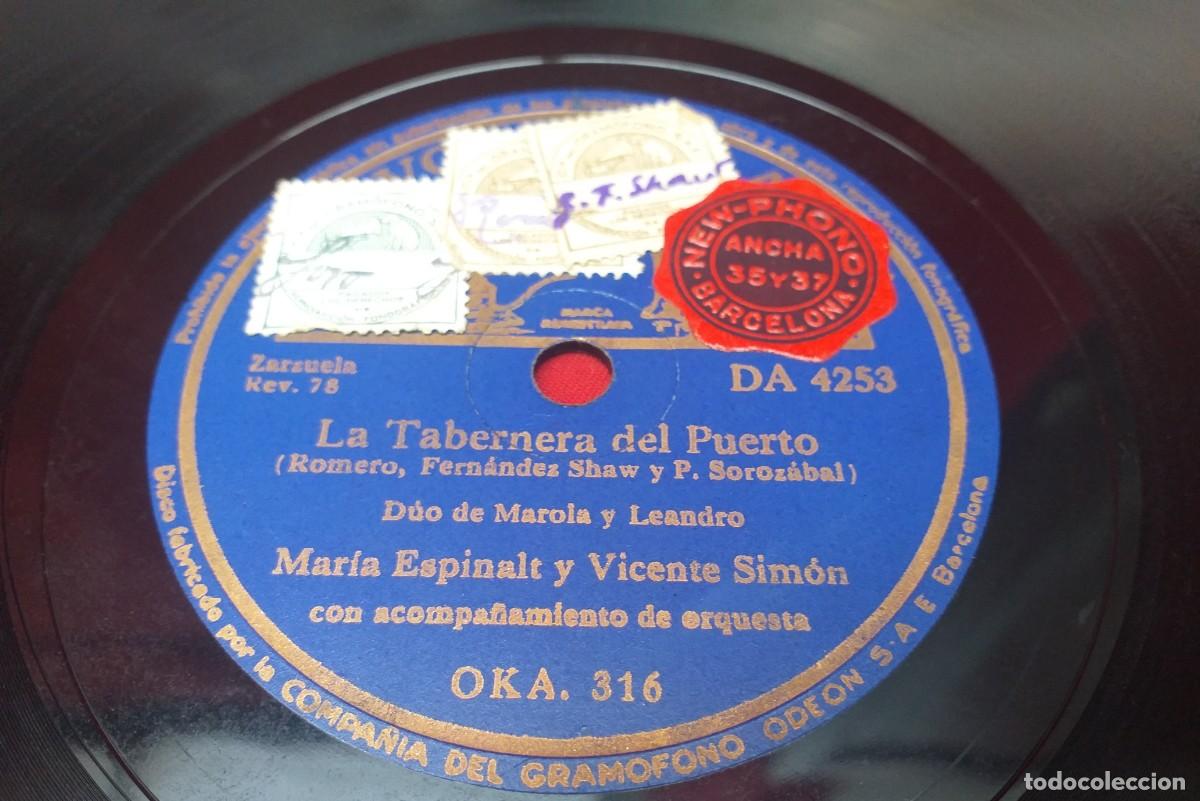 Discos de pizarra: DISCO DE PIZARRA MAR&Iacute;A ESPINALT Y VICENTE SIM&Oacute;N - LA TABERNERA DEL PUERTO - Foto 2