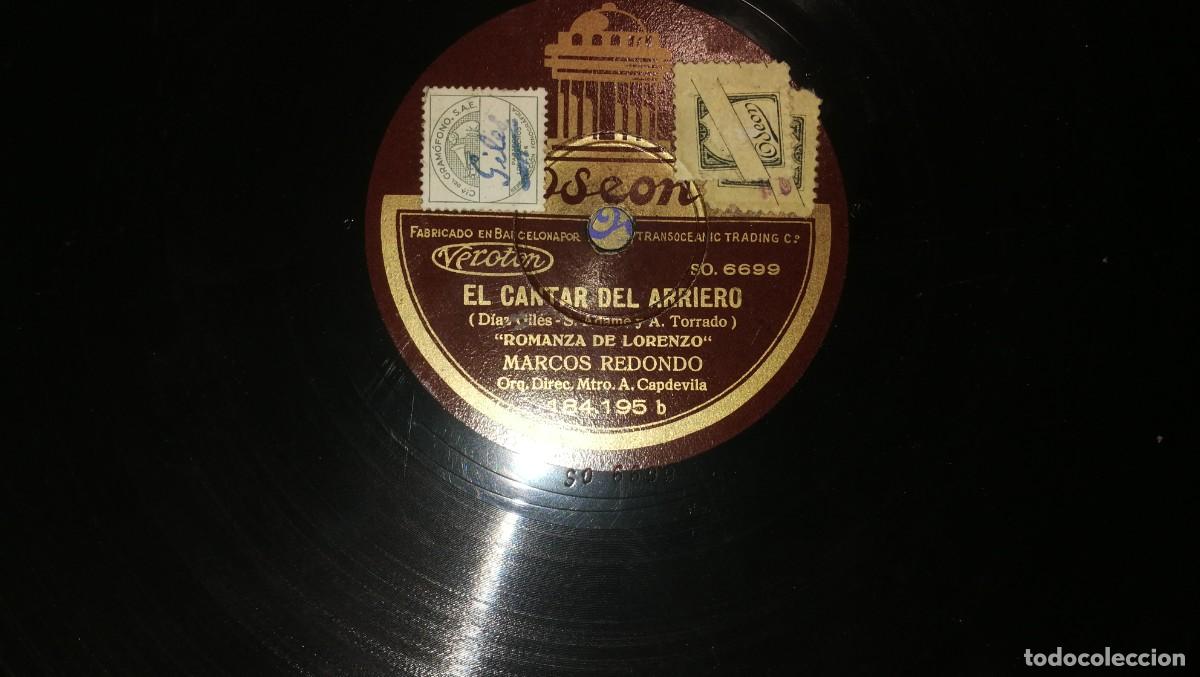 Discos de pizarra: DISCO DE PIZARRA ODEON. MARCOS REDONDO EL CANTAR DEL ARRIERO - Foto 2