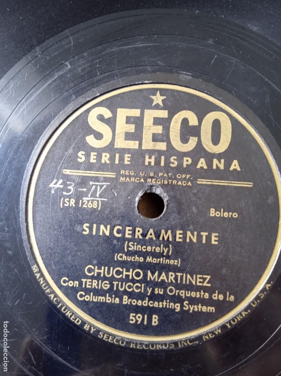 Discos de pizarra: CHUCHO MARTINEZ Con TERIG TUCCI y su Orquesta Pervertida / Sinceramente - Foto 2